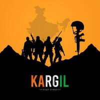 26 julio kargil vijay diwas diseño concepto con indio bandera y Ejército social medios de comunicación enviar vector