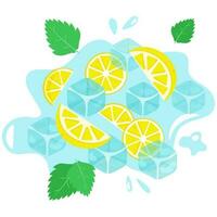 Lemon slices with ice cubes and mint vector