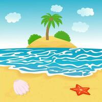 Summer seascape, palm tree on an island in the sea vector