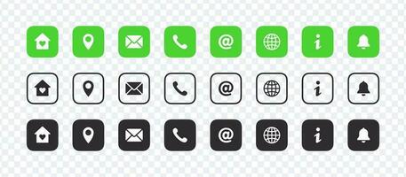 Green and black icons contact us. Social network icons. Vector scalable graphics