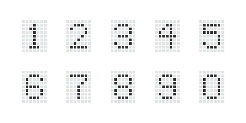 Numbers in pixel style. Numbers from zero to nine. Vector scalable graphics