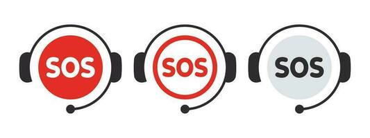 SOS Emergency icons. SOS signs with headphone icon. Help service sign. Vector scalable graphics