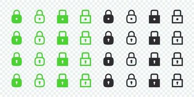 Lock icons set. Green and black lock icons. Vector scalable graphics