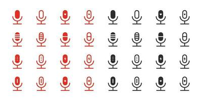 Microphone icons set. Red and black microphone icons. Vector scalable graphics