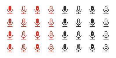 Microphone icons set. Red and black microphone icons. Vector scalable graphics