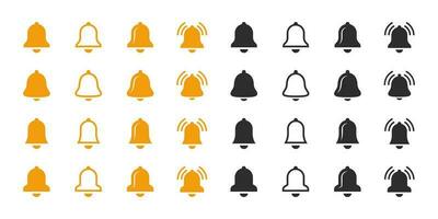 Notification icons set. Yellow and black bells icons. Vector scalable graphics