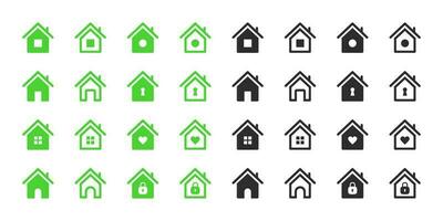 House icons set. Green and black house icons. Vector scalable graphics