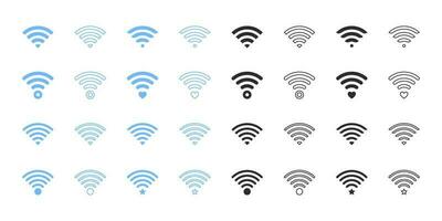 Wi-Fi icons set. Blue and black Wi-Fi icons. Vector scalable graphics