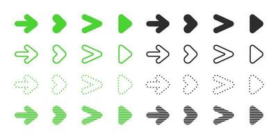 Arrows icons set. Green and black arrows or pointers icons. Vector scalable graphics