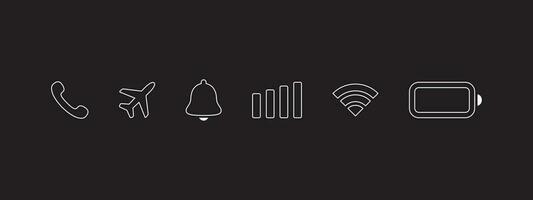 Phone icon set. Mobile icons UI, UX design. Status bar icons. Vector scalable graphics