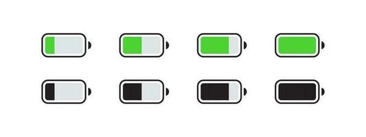 Battery life icons. Mobile icons UI, UX design. Status bar icons. Vector scalable graphics