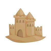 Sandcastle built on the beach. Flat vector illustration isolated on white background.