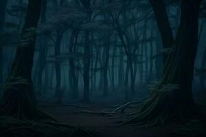 Fantasy landscape and scenery idea. Mystic dark forest. Concept art. Artwork and design. Matte painting. Background drawing and illustration. photo