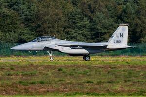 Military fighter jet plane at air base. Air force flight operation. Aviation and aircraft. Air defense. Military industry. photo