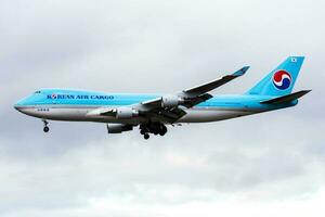 Korean Air Cargo Boeing 747-400 HL7437 cargo plane landing at Frankfurt Airport photo