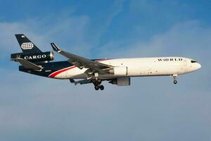 World Airways Cargo MD-11 N382WA cargo plane landing at Frankfurt Airport photo