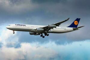 Lufthansa Airbus A340-300 D-AIFA passenger plane landing at Frankfurt Airport photo
