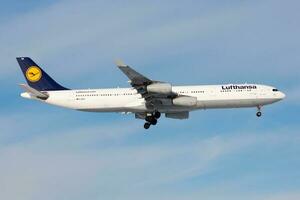 Lufthansa Airbus A340-300 D-AIGX passenger plane landing at Frankfurt Airport photo
