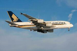 Singapore Airlines Airbus A380 9V-SKF passenger plane landing at Frankfurt Airport photo