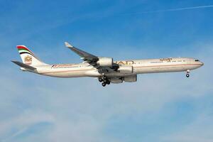 Etihad Airways Airbus A340-600 A6-EHL passenger plane landing at Frankfurt Airport photo