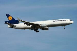 Lufthansa Cargo MD-11 D-ALCM cargo plane landing at Frankfurt Airport photo