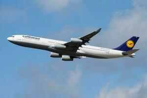 Lufthansa Airbus A340-300 D-AIGI passenger plane departure at Frankfurt Airport photo