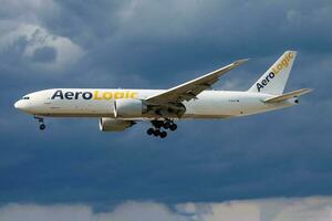 Aerologic Boeing 777-200 D-AALH cargo plane landing at Frankfurt airport photo