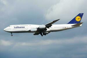 Lufthansa Boeing 747-8 D-ABYN passenger plane landing at Frankfurt Airport photo