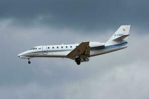 Civilian plane at airport. Business jet and aircraft. Commercial and general aviation. Aviation industry. Fly and flying. photo