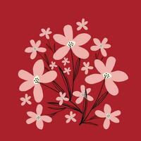 creativo vibrante peculiar rosado flores, brillante tarjeta con flores silvestres en jugoso colores. vector