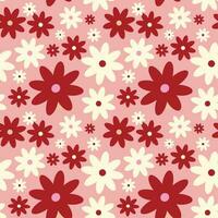 Creative vibrant quirky Retro floral pattern in 60s in bright juicy red pink colors vector