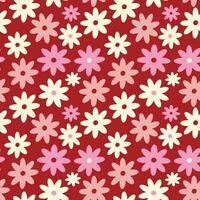 Red Playful stylized creative vibrant quirky Retro floral pattern in 60s in bright pink and red juicy colors vector
