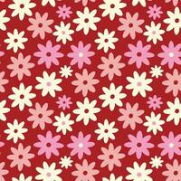 Red Playful stylized creative vibrant quirky Retro floral pattern in 60s in bright pink and red juicy colors vector