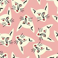 Pattern with kitty with a lovely face. Freaky comic cat face vector