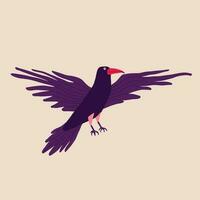 Quirky strange Illustration of a crow. A bizarre strange bird with a purple color vector