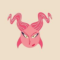 An evil strange demon with an angry face. Illustration in a modern children's hand-drawn style vector