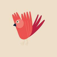 A cute little red bird with long wings. Illustration in modern childish hand drawn style vector