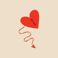 Red heart with lock. Illustration in a childish hand-drawn style vector