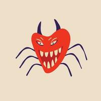 rojo gracioso Siniestro araña con enojado rostro. ilustración en un moderno infantil dibujado a mano estilo vector