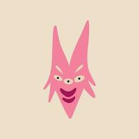 Pink Funny bizarre monster with tree eyes. Illustration in a childish hand-drawn style vector