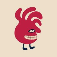 rojo gracioso personaje bebé monstruo con gracioso sonrisa rostro. ilustración en un moderno infantil dibujado a mano estilo vector