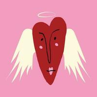 A cute quirky strange clockwork heart with a funny face and wings vector