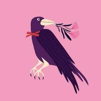 A bizarre strange crow with flowers. Halloween card with a crow vector