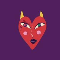 Red quirky strange clockwork magical heart with a funny face and horns vector