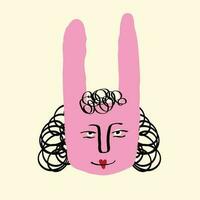 Strange funny pink rabbit with lovely face. Modern trendy illustration vector