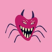 Pink ugly creepy spider with angry face. Halloween Illustration in a modern childish hand-drawn style vector