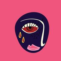 Freaky Abstract sad face. Funky Bizarre face . modern art doodle style. Trendy illustration vector