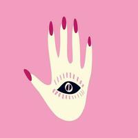 Magical Spiritualist mystical symbol of a hand with an eye. Modern trendy illustration vector