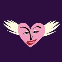 A cute quirky strange clockwork pink heart with a funny surprised face and wings vector