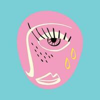 Freaky Abstract sad face. Funky Bizarre face . modern art doodle style. Trendy illustration vector